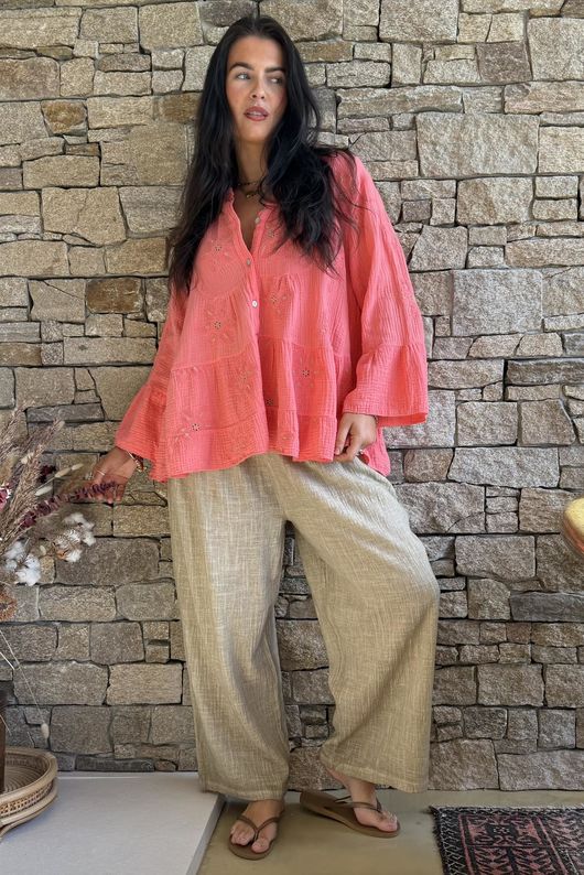 Santos Cotton Zahra Embroidered Smock Watermelon /6=